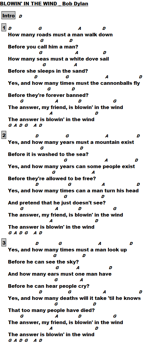 Blowin' in the wind _ Bob Dylan ACCORDI